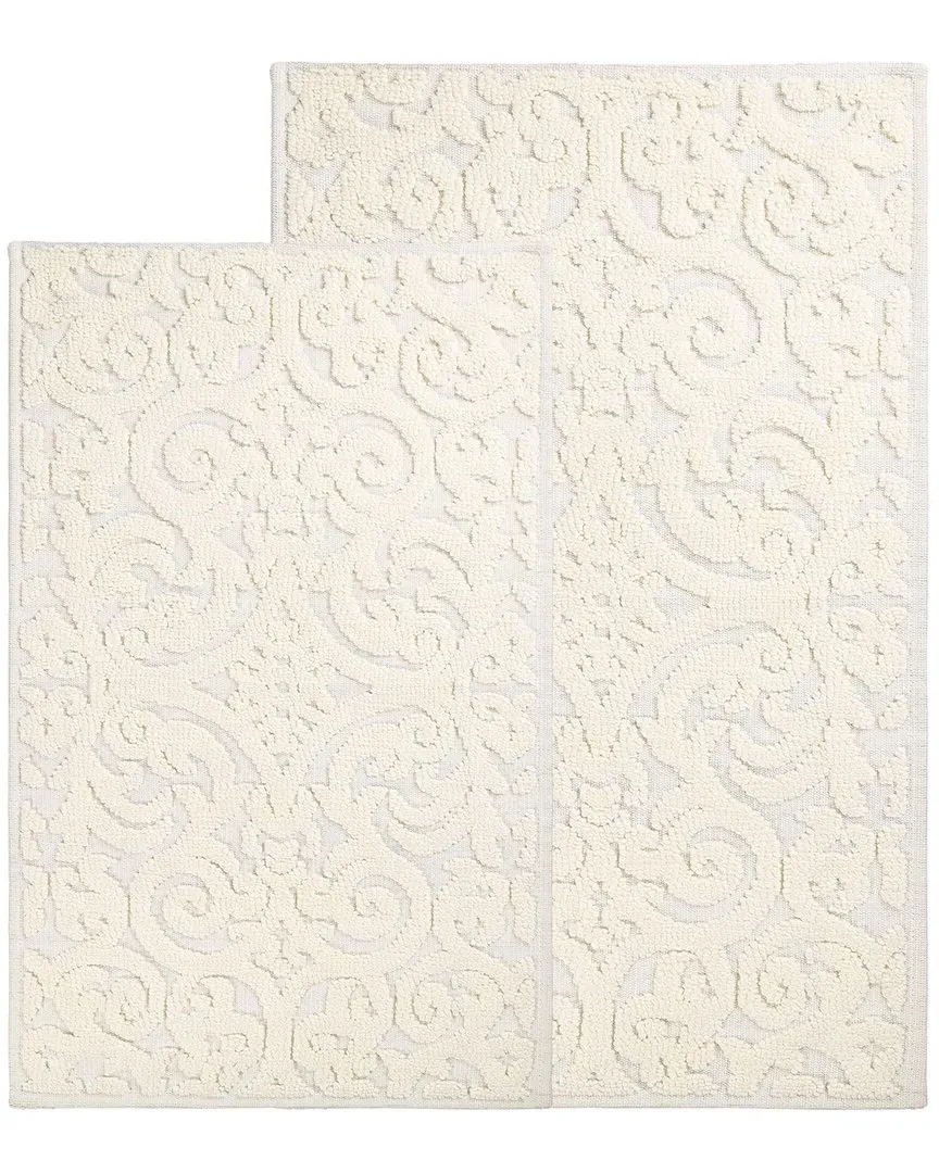 Venere Floral Scroll Bath Rugs Set of 2 - Ivory, Polyester image