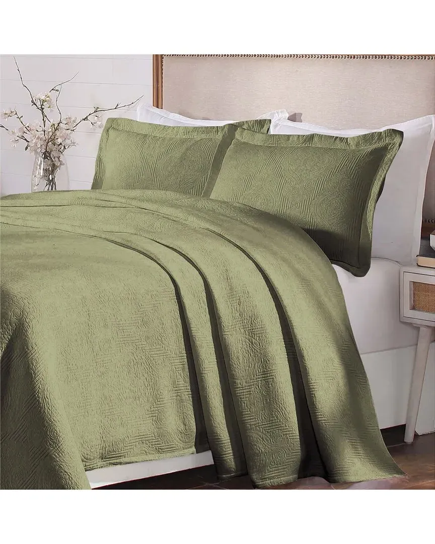 Victory Matelasse Jacquard Bedspread Set - Sage, Cotton