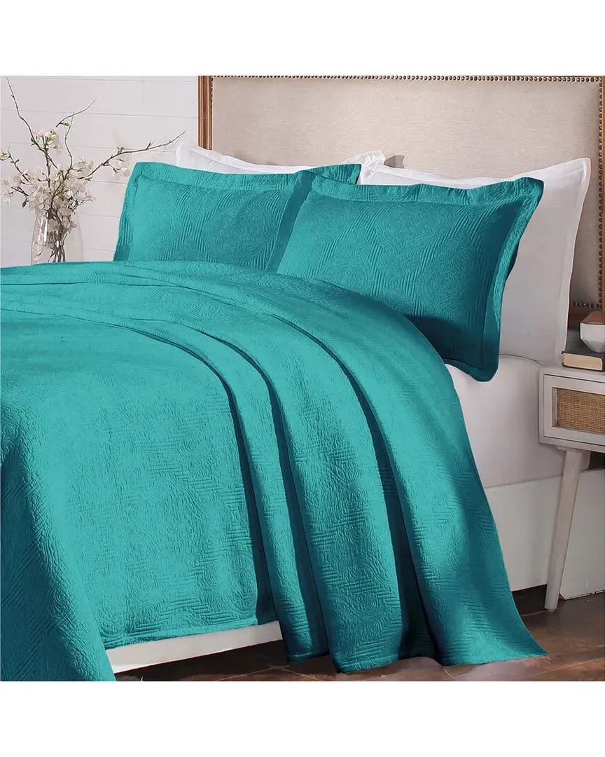 Victory Matelasse Jacquard Bedspread Set - Teal, Cotton