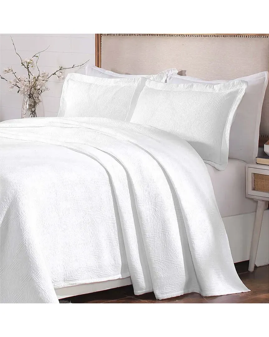 Victory Matelasse Jacquard Bedspread Set - White, Cotton