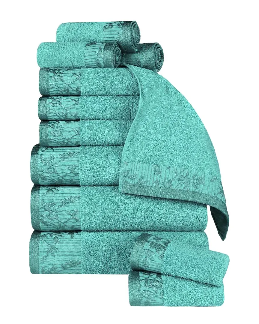 Wisteria 12pc Towel Set with Embroidered Border - Turquoise, Cotton