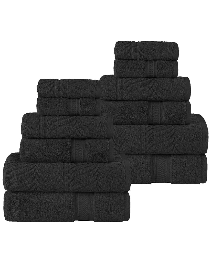 Zero Twist Cotton 12pc Chevron Towel Set - Black