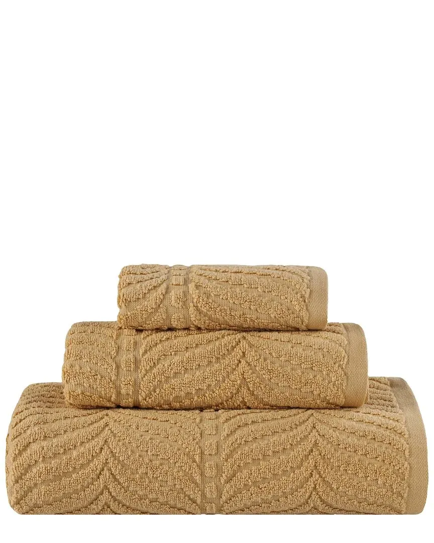 Zero Twist Cotton 3pc Chevron Towel Set - Gold