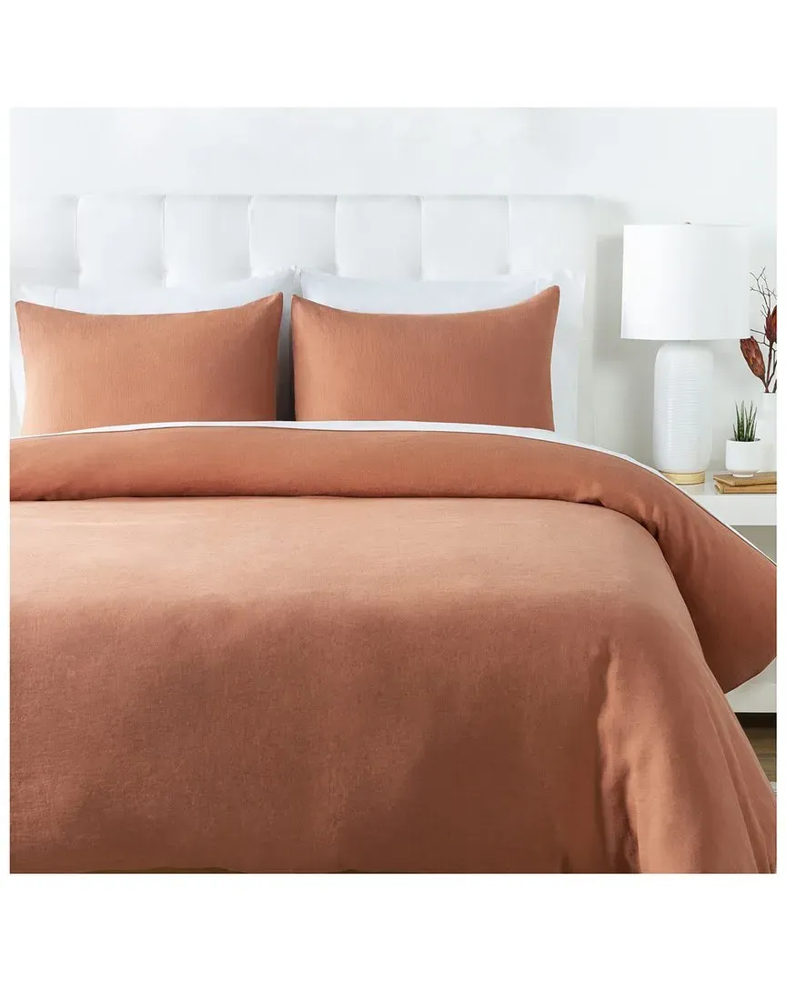 Dawson Duvet Set with Two Standard Shams - Burnt Orange, Linen