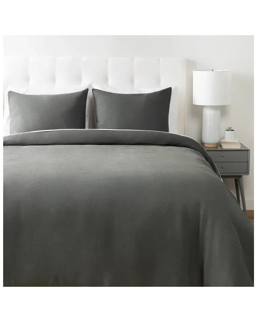 Dawson Duvet Set with Two Standard Shams - Dark Green, Linen