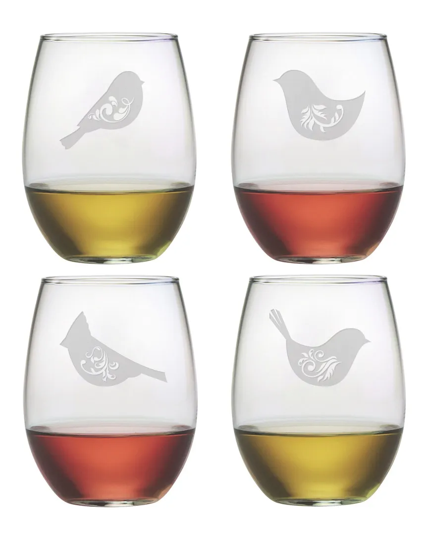 Birds of a Feather Set of 4 Stemless Wine Glasses - Glass image