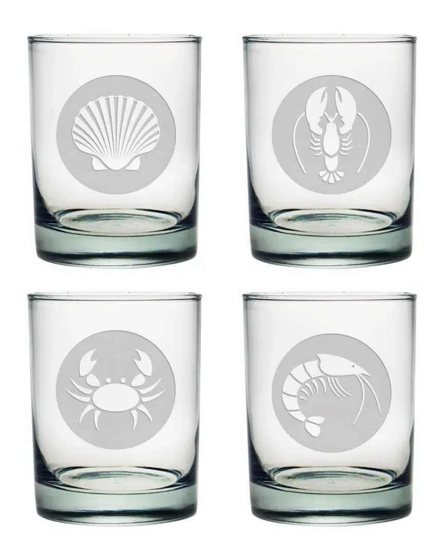 Clambake Set of 4 Double Old Fashioned Glasses