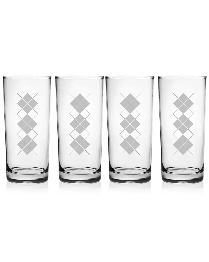 Glass Argyle Set of 4 Hi Ball Glasses - Clear