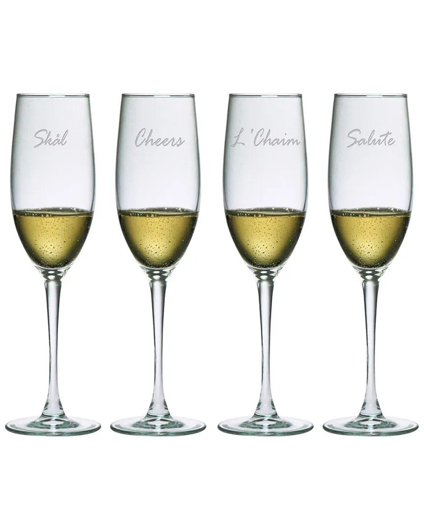 Glass Cheers Around The World Set of 4 Flutes - Clear
