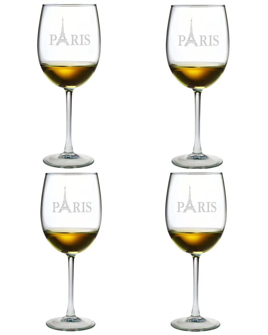 Glass Eiffel Tower Set of 4 Wine Glasses image