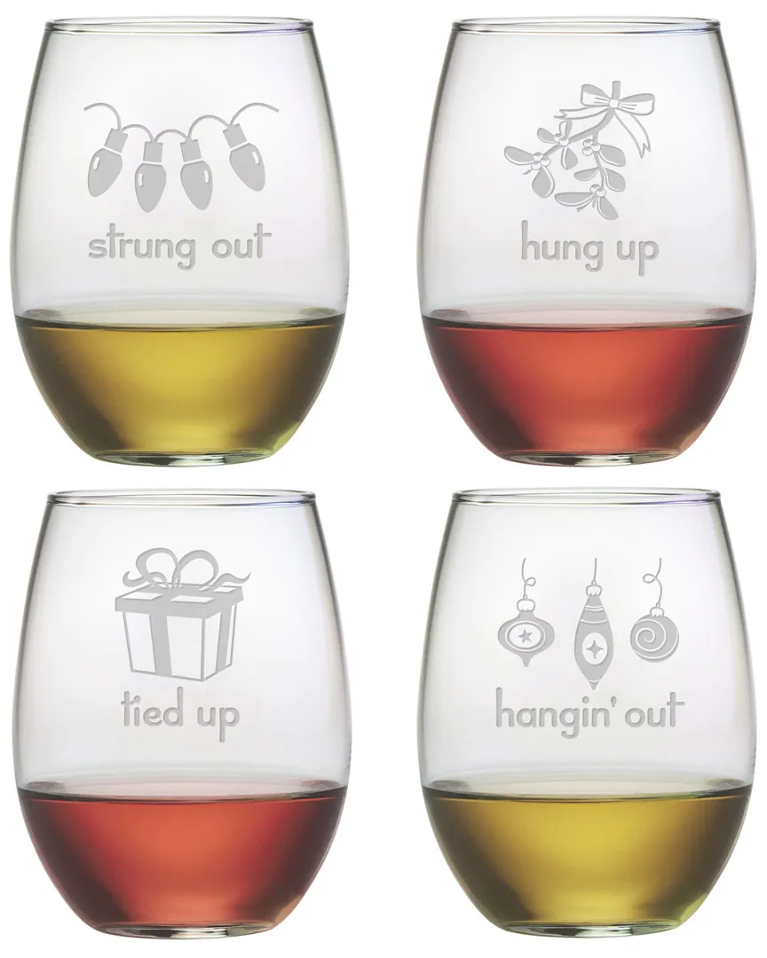 Holiday Hang Set of 4 Stemless Wine Glasses - Clear image