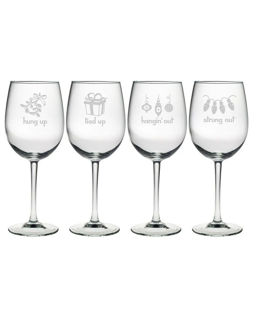 Holiday Hang Ups AP Set of 4 Wine Glasses - Clear