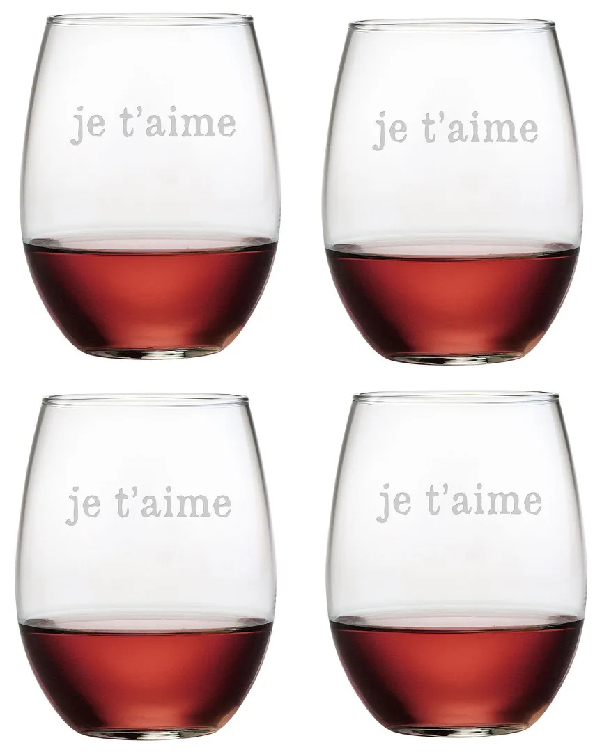 Je T'aime Set of 4 Stemless Wine Glasses - 21oz image