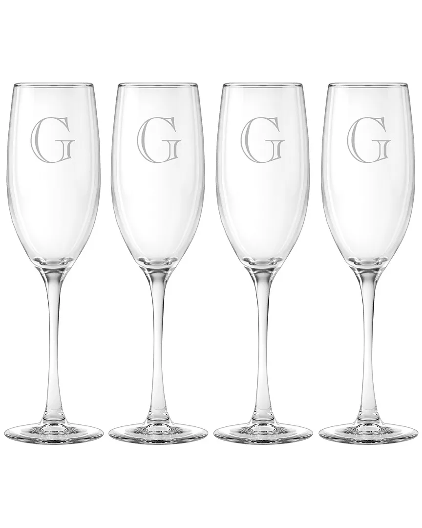 Glass Monogrammed Set of 4 Engraver Grand Flutes - Clear