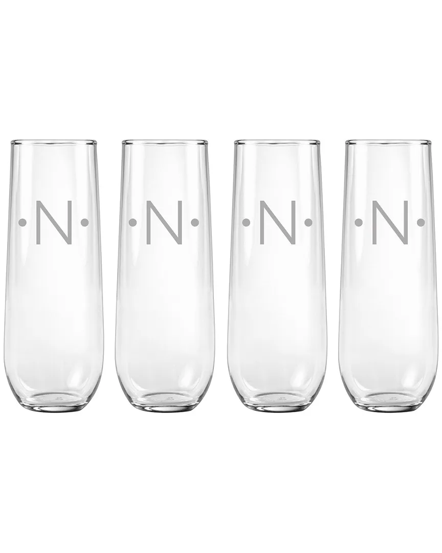 Monogrammed Set of Four 8.5oz Dot Stemless Flutes - Clear