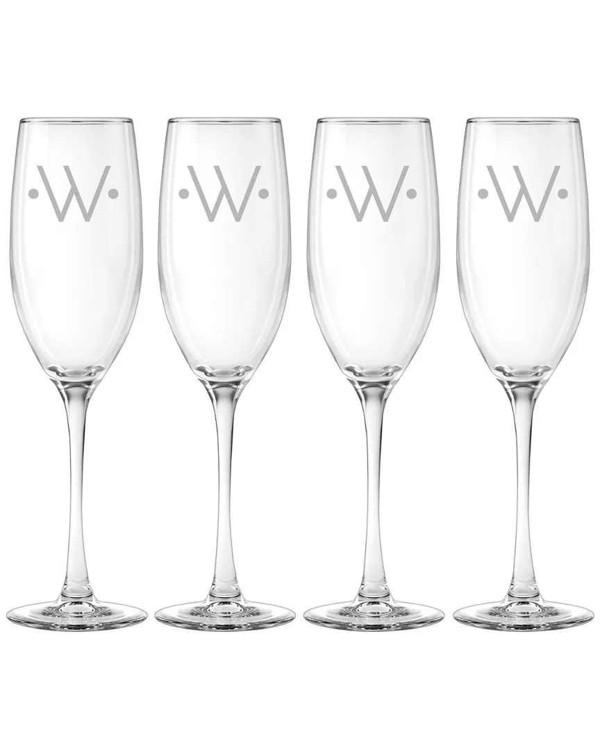Monogrammed Set of Four 8oz Dot Grand Flutes - Clear