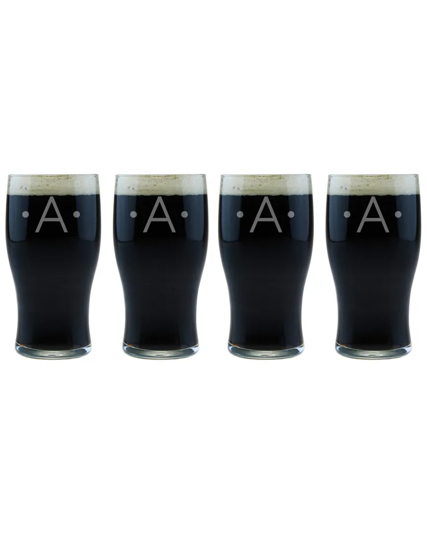 Monogrammed Set of Four Dot Classic Pub Glasses - Clear