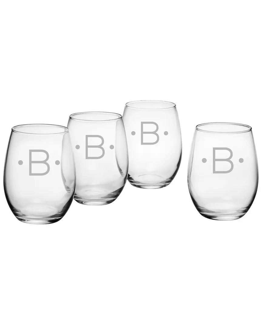 Monogrammed Set of Four Dot Stemless Wine Glasses - Clear