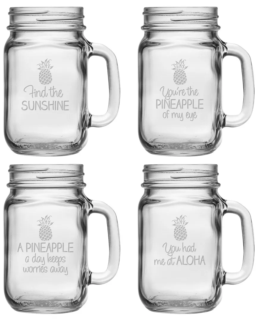 Pineapple Talk Set of 4 Drinking Jars - Clear, Glass