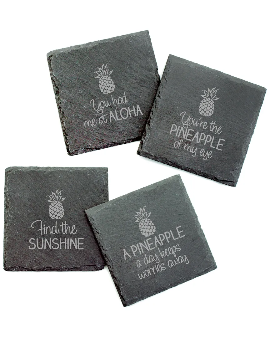 Pineapple Talk Set of 4 Slate Coasters - Charcoal, Glass image
