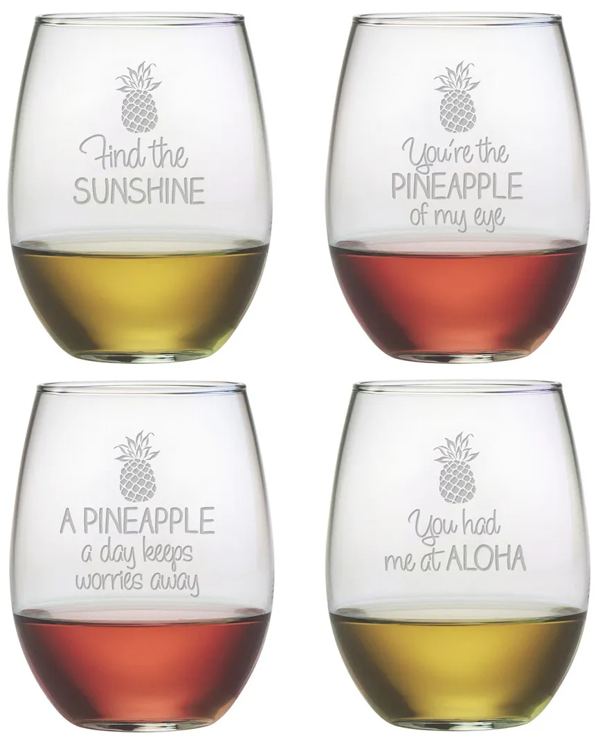 Pineapple Talk Set of 4 Stemless Wine Glasses - Clear, Glass