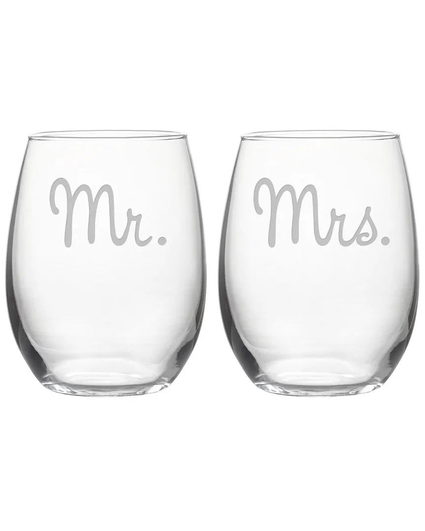 Set of 2 Mr. & Mrs. Stemless Wine Glasses