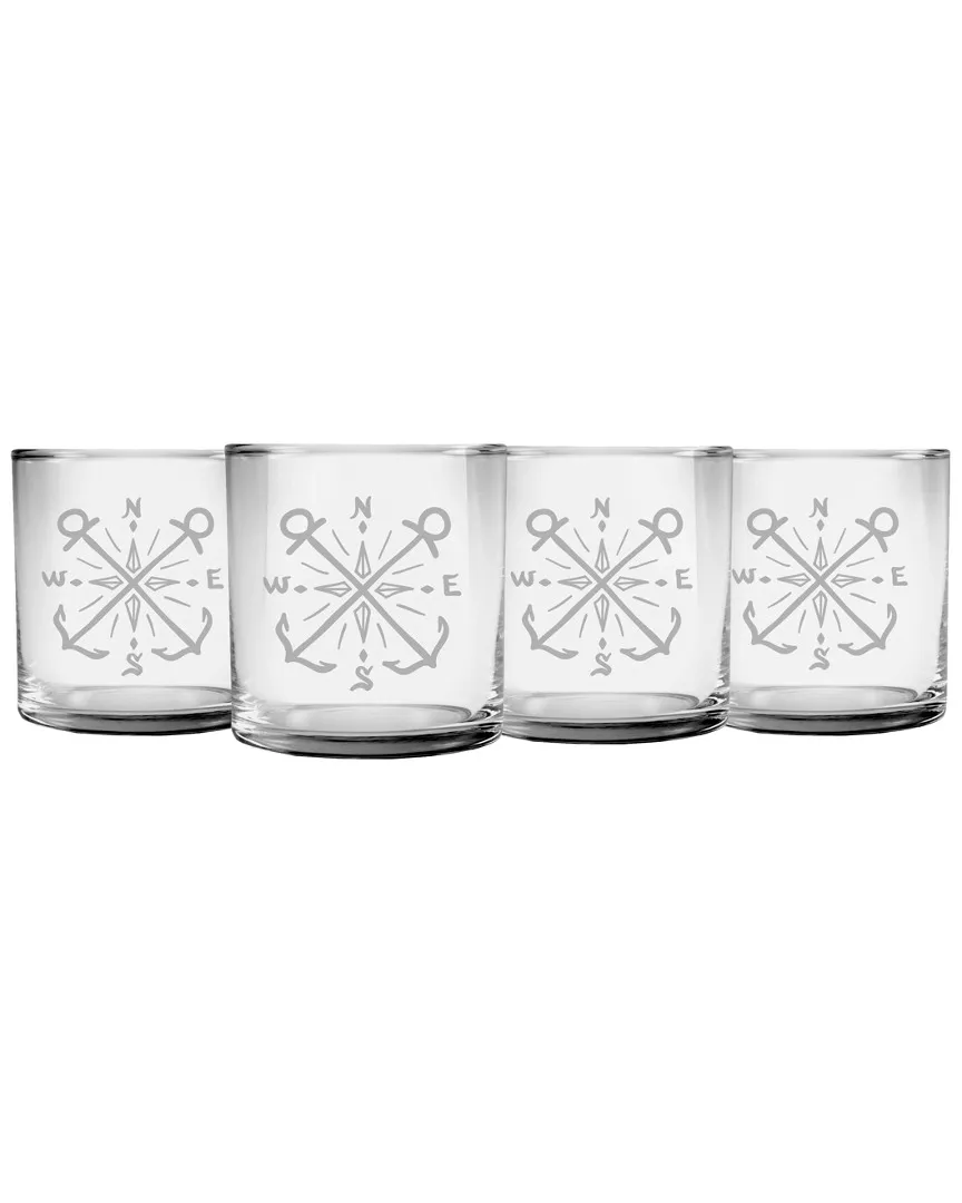 Set of 4 Crossed Anchors Slim Rocks Glasses - Clear image
