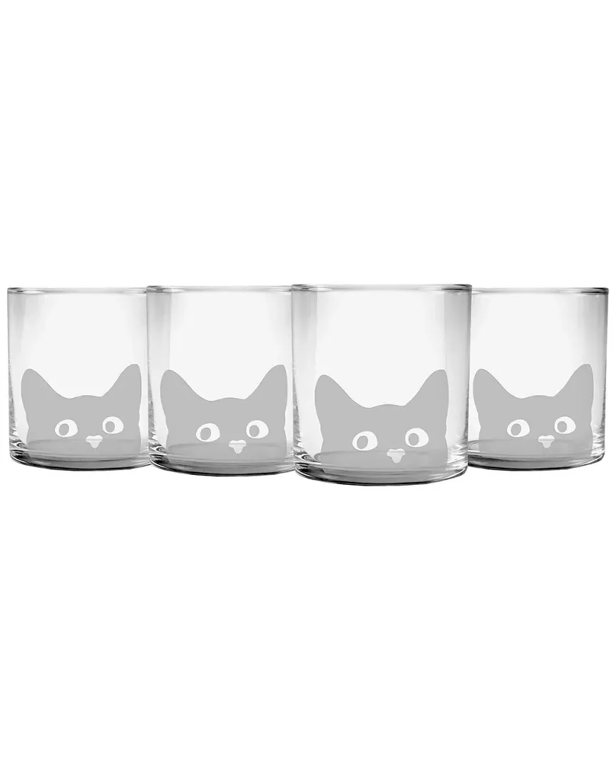 Set of 4 Curious Cat Slim Rocks Glasses - Clear