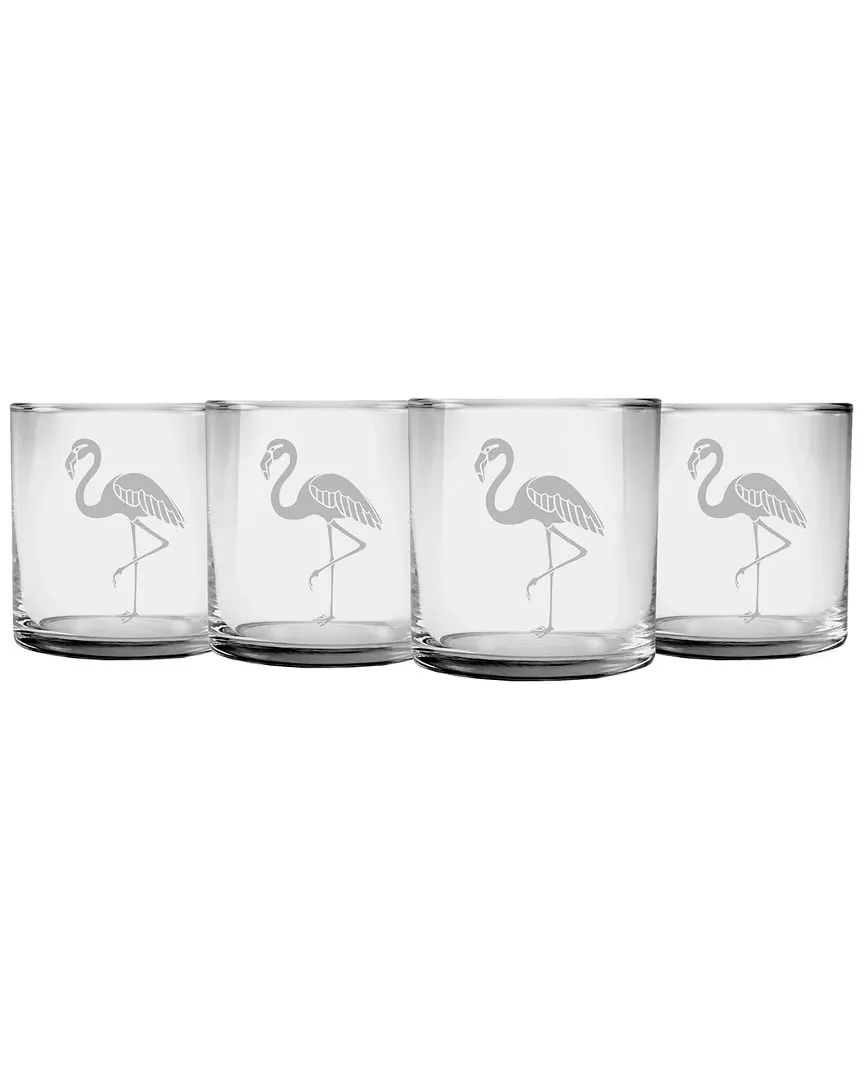 Set of 4 Flamingo Slim Rocks Glasses - Clear