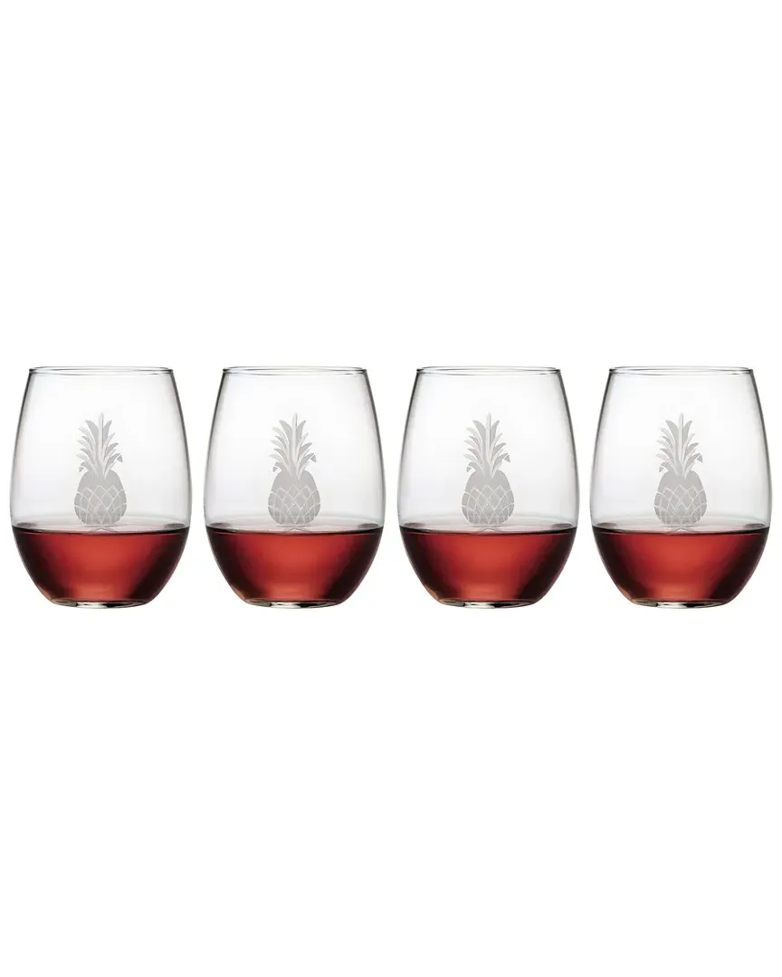 Set of 4 Pineapple Handcut Stemless Wine Glasses - Clear image
