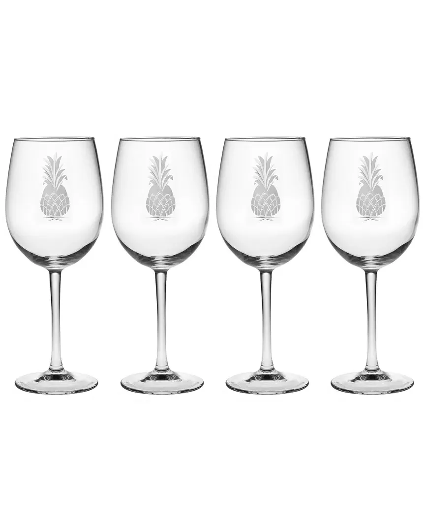 Set of 4 Pineapple Handcut Wine Glasses - Clear