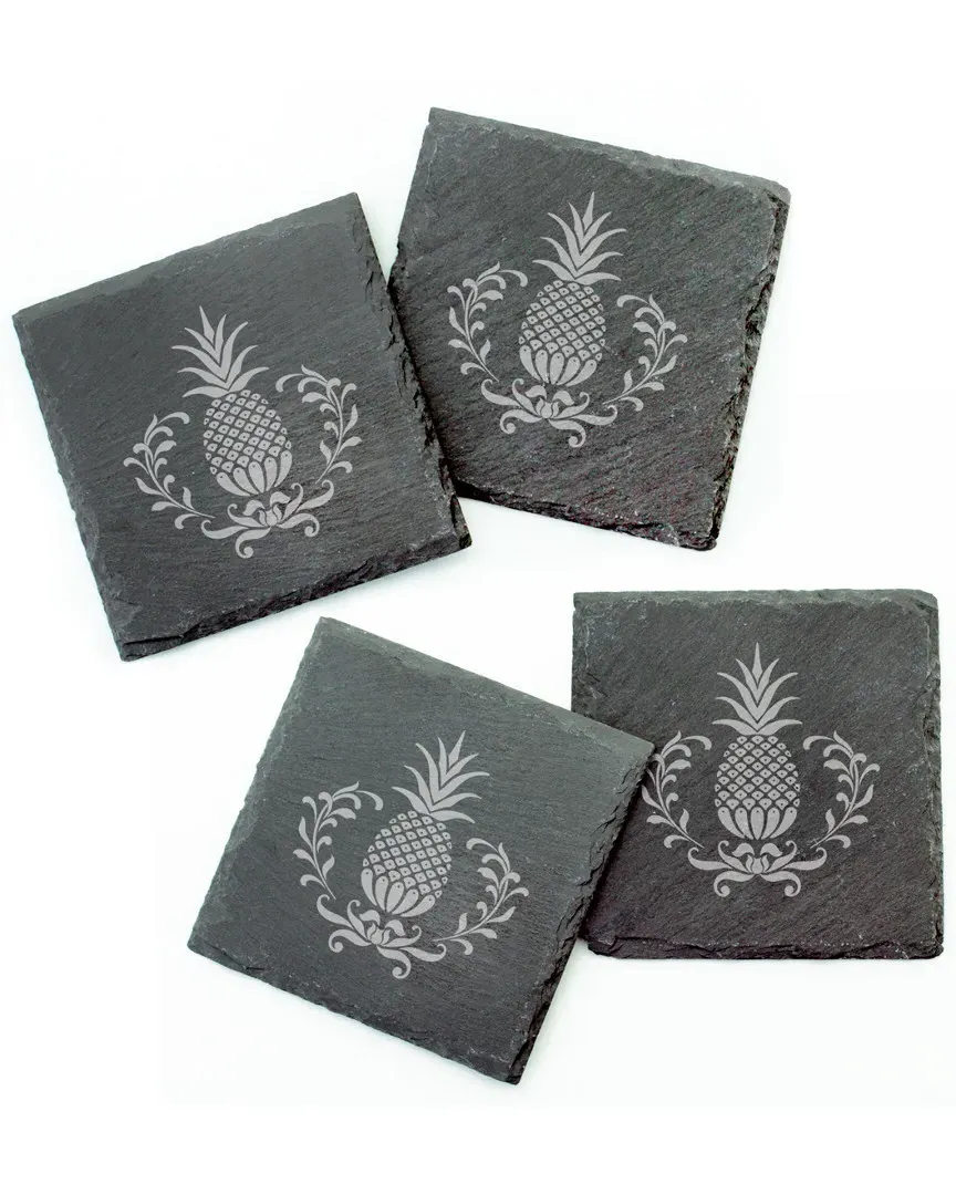 Set of 4 Pineapple Wreath Square Slate Coasters - Charcoal image
