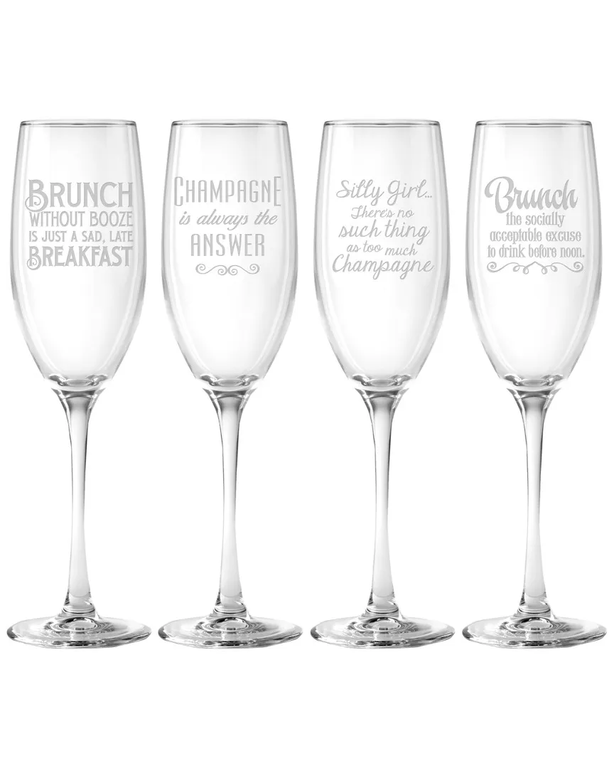 Glass Set of 4 Pop the Bubbly Flutes - Clear
