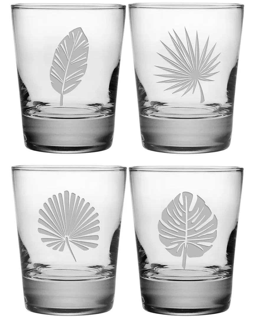 Set of 4 Tropical Foliage Heavy Based DOF Glasses - Clear