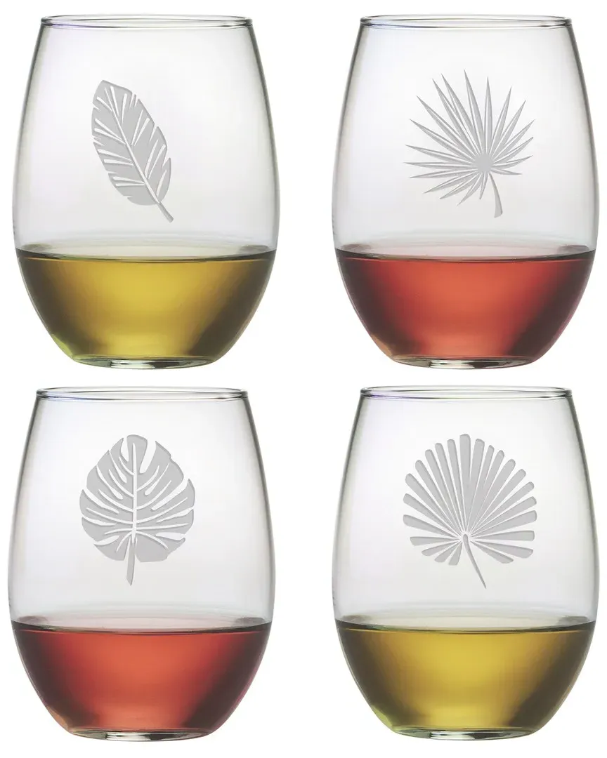 Set of 4 Tropical Foliage Stemless Wine Glasses - Clear image