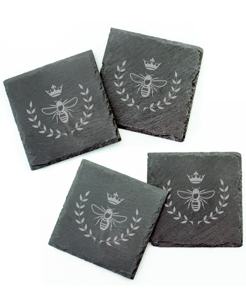 Set of 4 Vintage Bee Square Slate Coasters - Charcoal