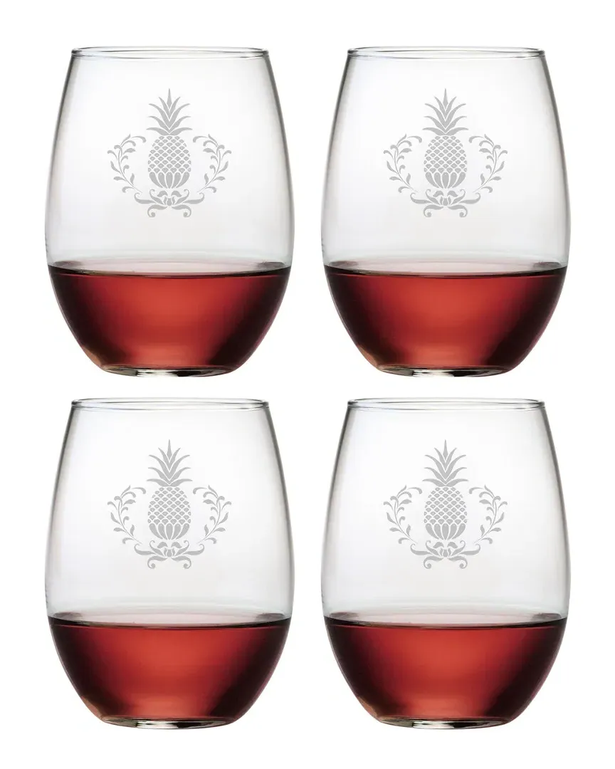 Set of Four 21oz Pineapple Wreath Stemless Glasses - Clear image