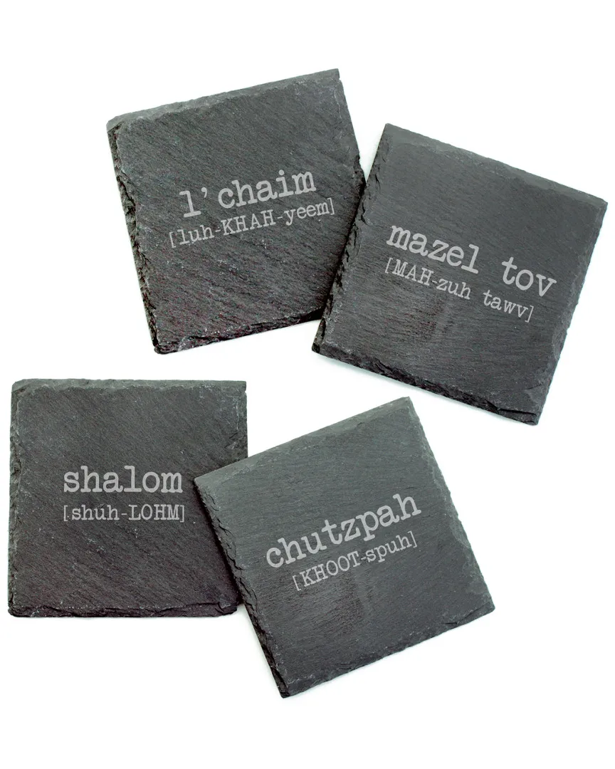 Glass Set of Four Jewish Words Vol.2 Square Slate Coasters image