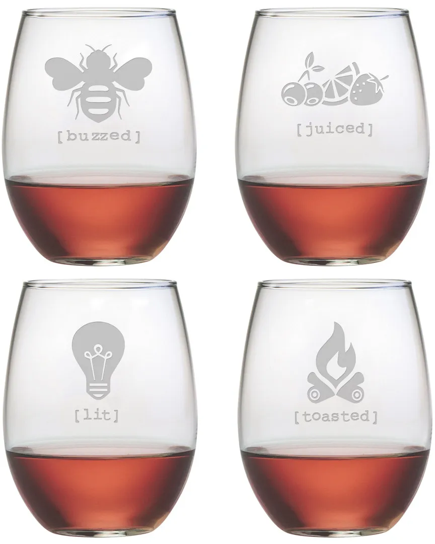 Tipsy Set of 4 Stemless Wine Glasses - Clear image