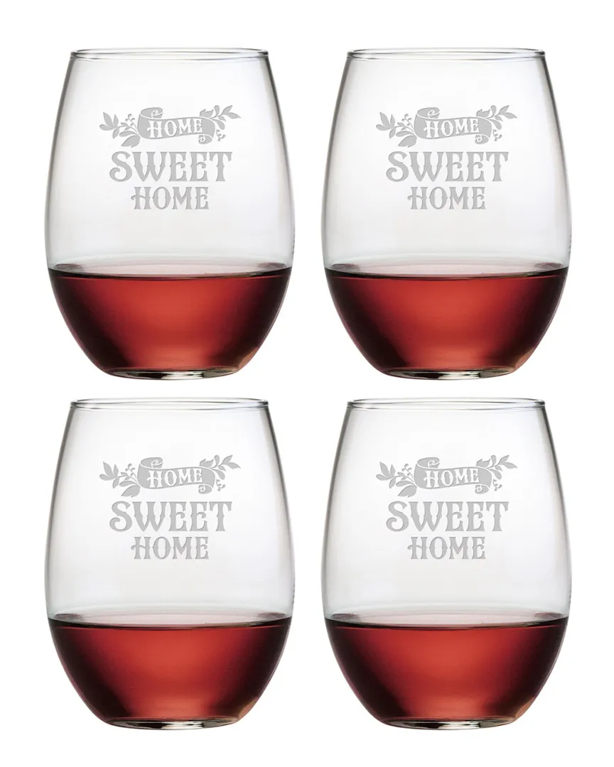 Home Sweet Home Set of 4 Stemless Wine Glasses - Clear