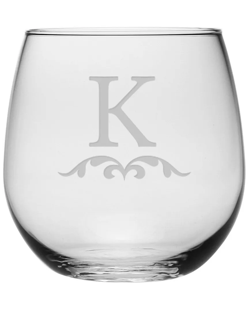 Monogrammed Set of Four Austen Stemless Glasses - Clear