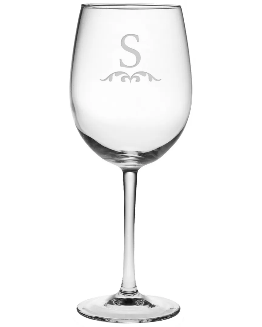 Monogrammed Set of Four Austen Wine Glasses - Clear