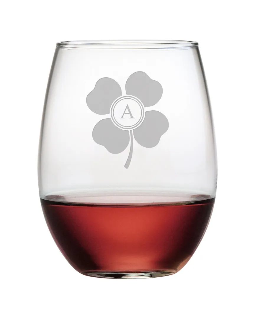 Monogrammed Set of Four Clover Pint Glasses - Clear image