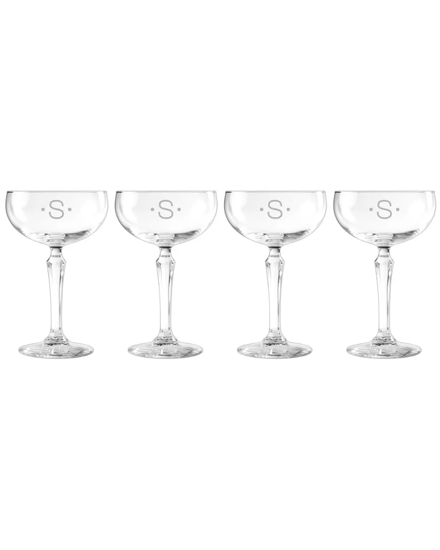 Monogrammed Set of Four Dot Cocktail Coupes (A-Z) - Clear image