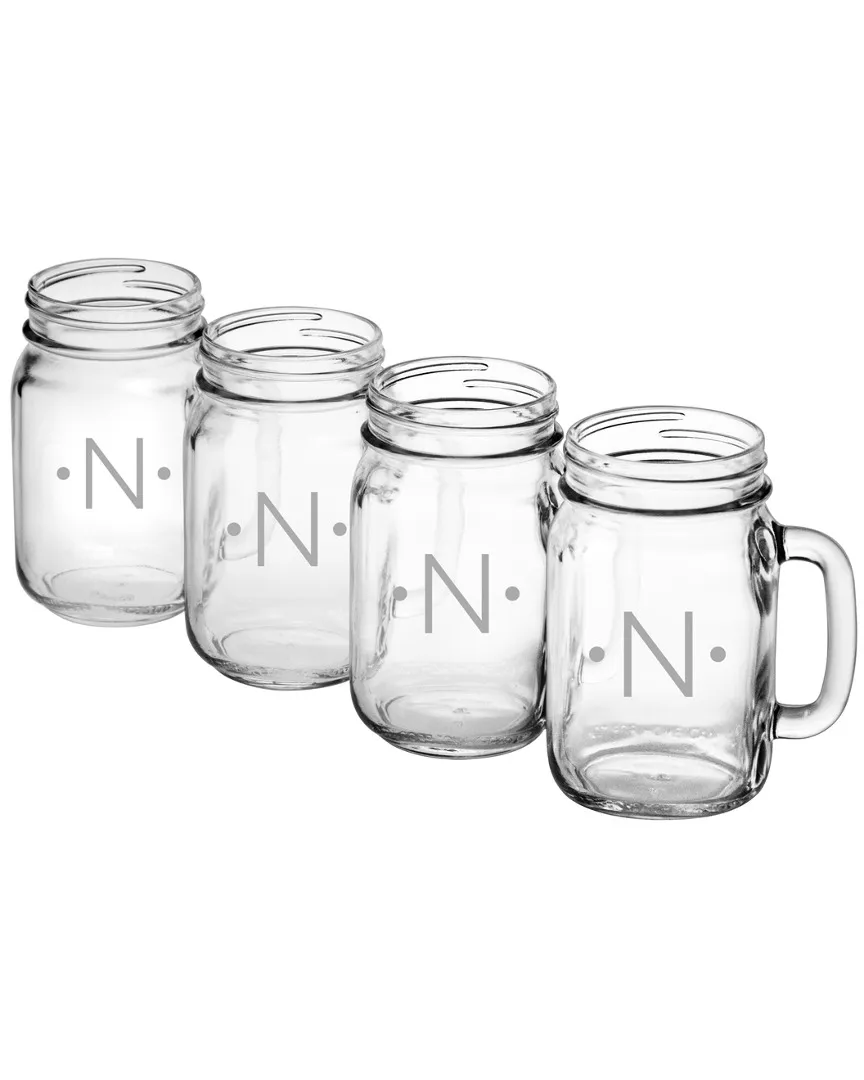 Monogrammed Set of Four Dot Handled Mason Jars - Clear