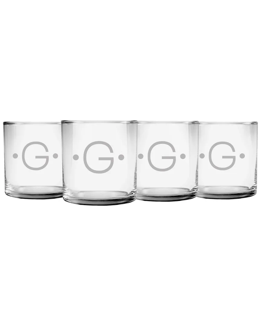 Monogrammed Set of Four Dot Slim Rocks Glasses - Clear