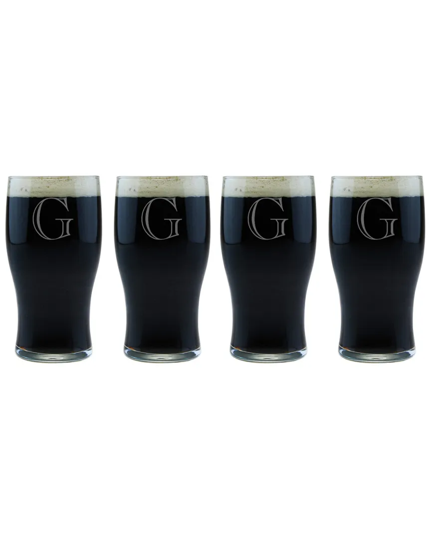 Monogrammed Set of Four Engraver Classic Pub Glasses - Clear