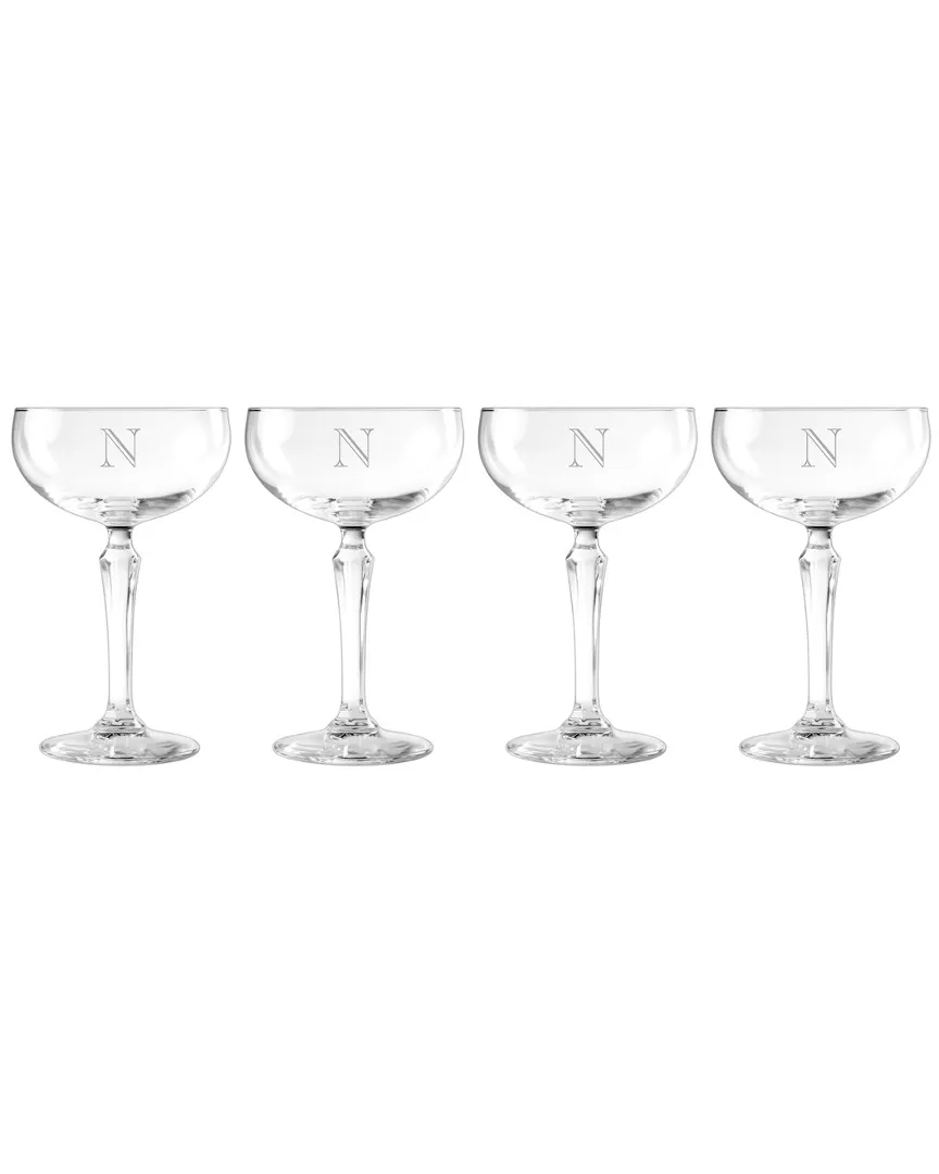 Monogrammed Set of Four Engraver Cocktail Coupes - Clear