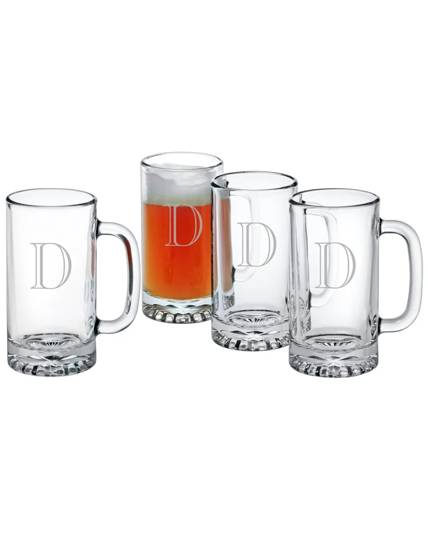 Monogrammed Set of Four Engraver Pub Beer Glasses - Clear