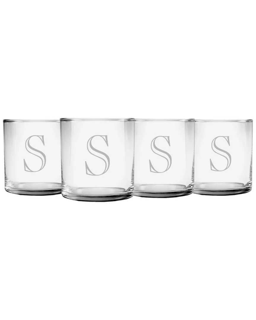 Monogrammed Set of Four Engraver Slim Rocks Glasses - Clear